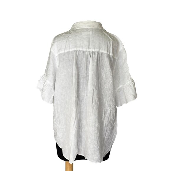 White Lord & Taylor Womens Linen Button-Up Shirt With Ruffled Sleeves - Picture 3 of 8